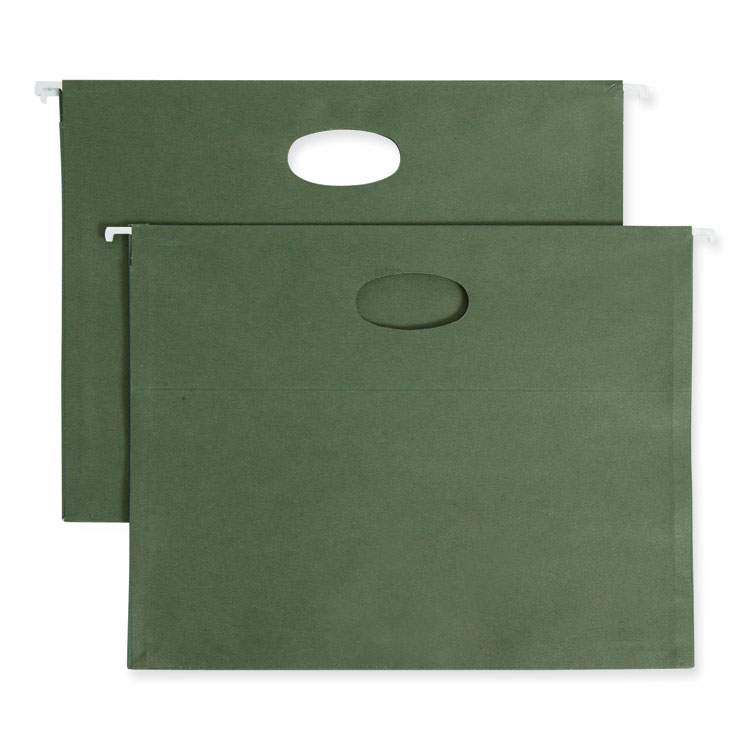 Smead 100% Recycled Hanging Pockets with Full-Height Gusset, 1 Section, 3.5" Capacity, Letter Size, Standard Green, 10/Box (SMD64226)