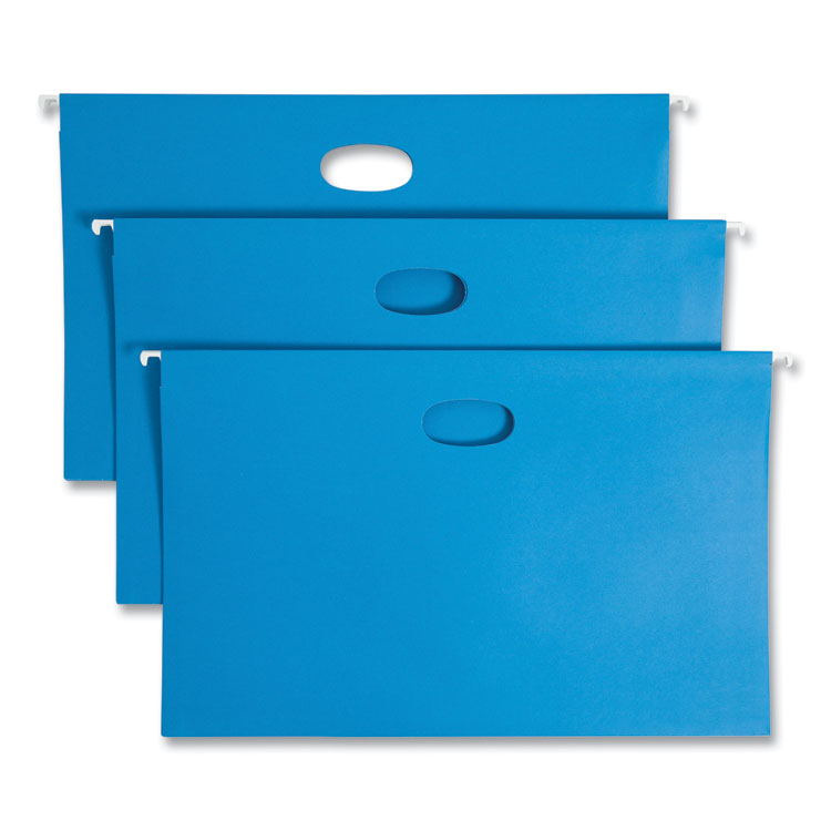 Smead Hanging Pockets with Full-Height Gusset, 1 Section, 3" Capacity, Legal Size, 1/5-Cut Tabs, Sky Blue, 25/Box (SMD64370)