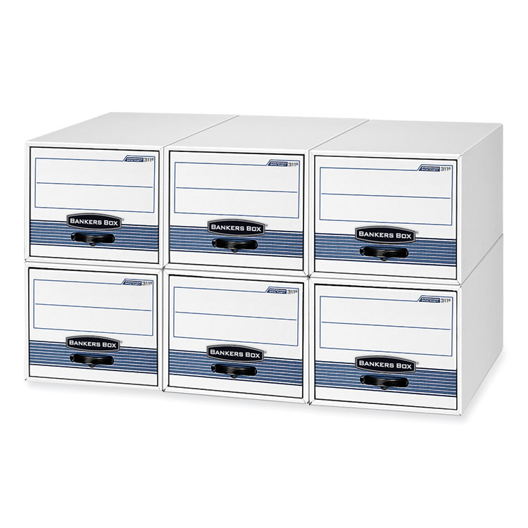 Bankers Box STOR/DRAWER STEEL PLUS Extra Space-Savings Storage Drawers, Letter Files, 14" x 25.5" x 11.5", White/Blue, 6/Carton (FEL00311)