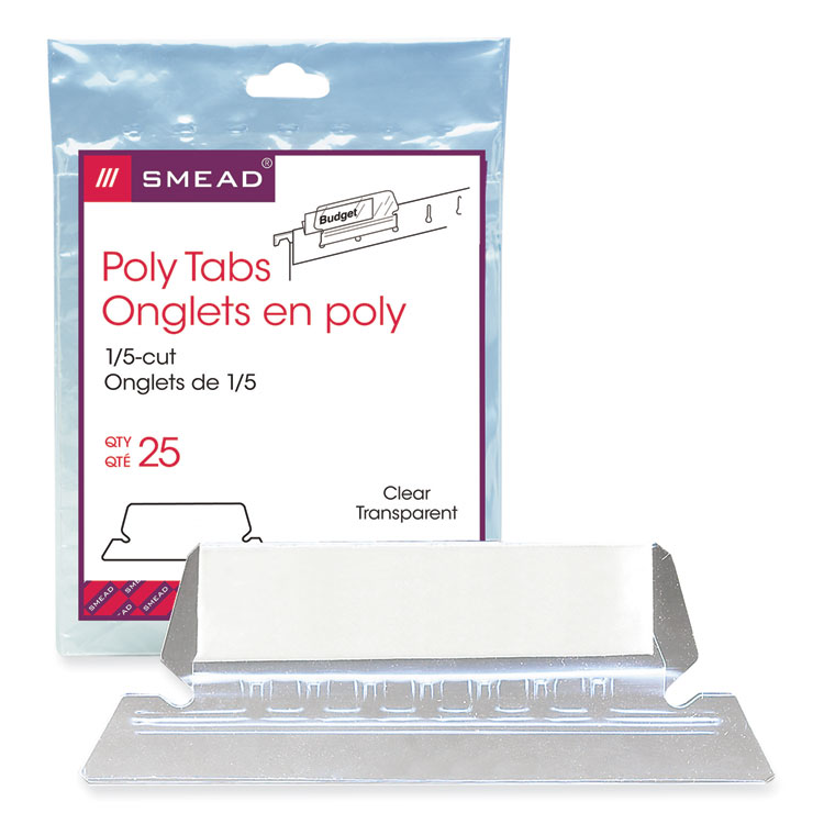 Smead Poly Index Tabs and Inserts For Hanging File Folders, 1/5-Cut, White/Clear, 2.25" Wide, 25/Pack (SMD64600)