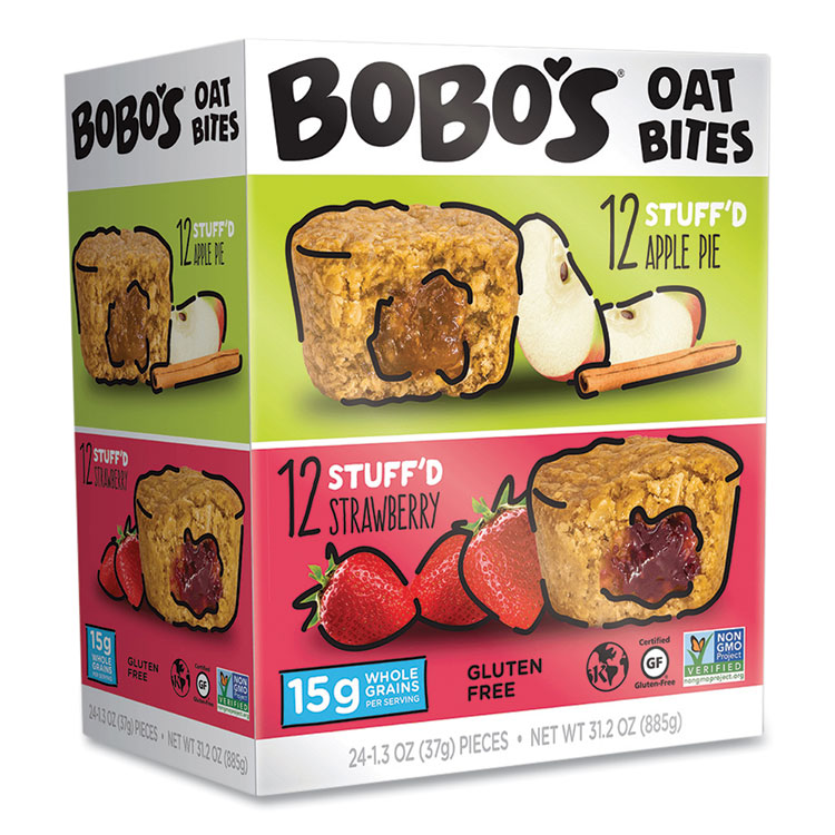 Bobo's Stuff'D Apple Pie/Strawberry Oat Bites, 1.3 oz Individually Wrapped, 24/Carton (BBO00125)