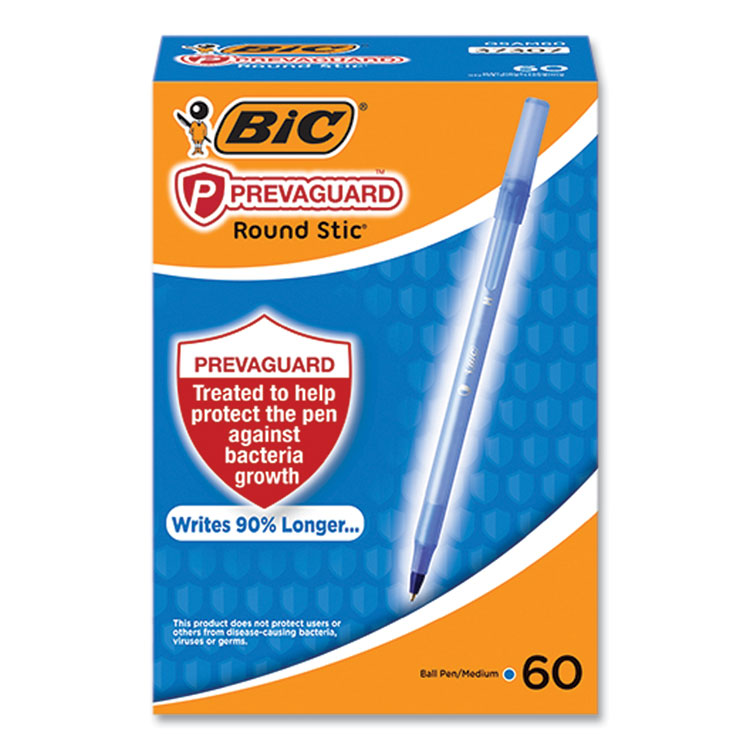 BIC PrevaGuard Round Stic Ballpoint Pen, Stick, Medium 1 mm, Blue Ink, Translucent Blue Barrel, 60/Pack (BICGSAM60BLU)