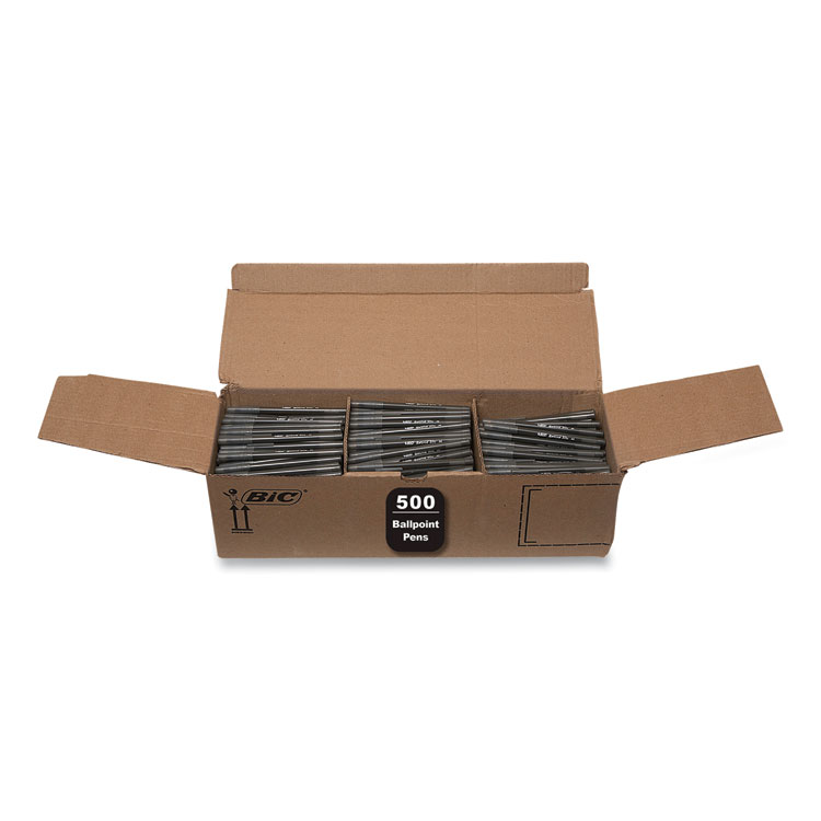 BIC Round Stic Xtra Life Ballpoint Pen, Stick, Medium 1 mm, Black Ink, Translucent Black Barrel, 500/Pack (BICGSM500EBLK)