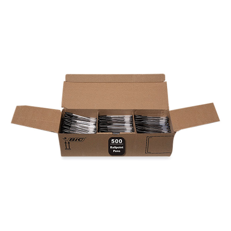 BIC Cristal Xtra Smooth Ballpoint Pen, Stick, Medium 1 mm, Black Ink, Clear Barrel, 500/Pack (BICMS500EBLK)