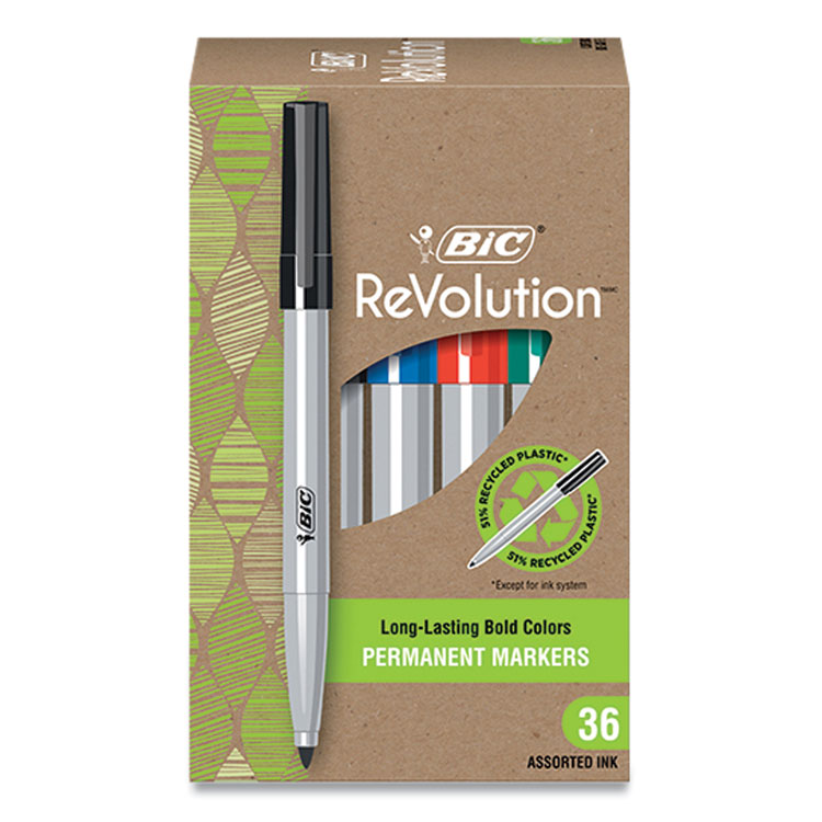 BIC ReVolution Permanent Markers, Fine Bullet Tip, Assorted Colors, 36/Pack (BICPMER36AST)