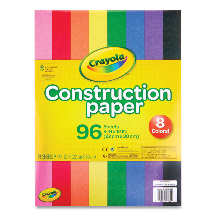 Crayola Construction Paper, 9 x 12, Assorted Colors, 96 Sheets/Pack (CYO993000)