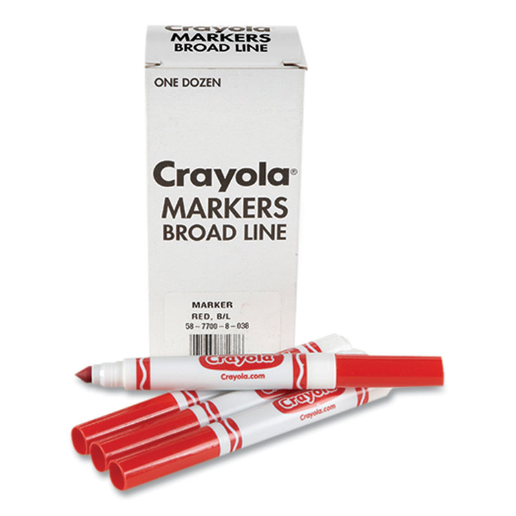 Crayola Bulk Broad Line Marker, Broad Bullet Tip, Red, 12/Box (CYO587700038)