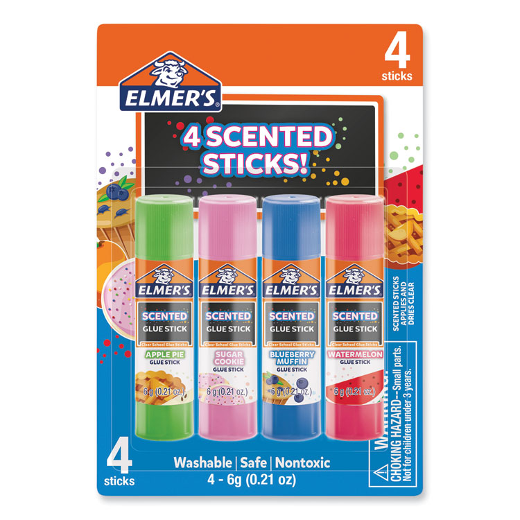 Elmer's Scented Glue Sticks, 0.21 oz, Dries in Assorted Colors, 4 Scents (EPI2142958)