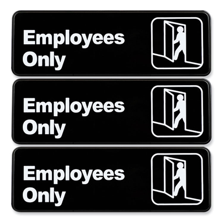 Excello Global Products Employees Only Indoor/Outdoor Wall Sign, 9" x 3", Black Face, White Graphics, 3/Pack (EXOHD0050S)