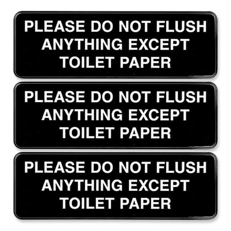 Excello Global Products Please Do Not Flush Indoor/Outdoor Wall Sign, 9" x 3", Black Face, White Graphics, 3/Pack (EXOHD0255S)