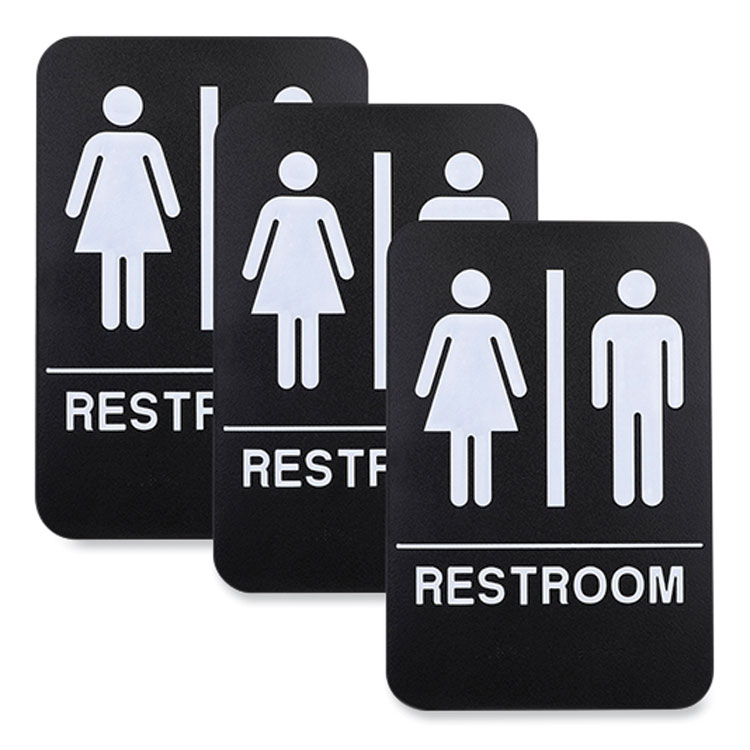 Excello Global Products Indoor/Outdoor Restroom with Braille Text, 6" x 9", Black Face, White Graphics, 3/Pack (EXOHD0275S)