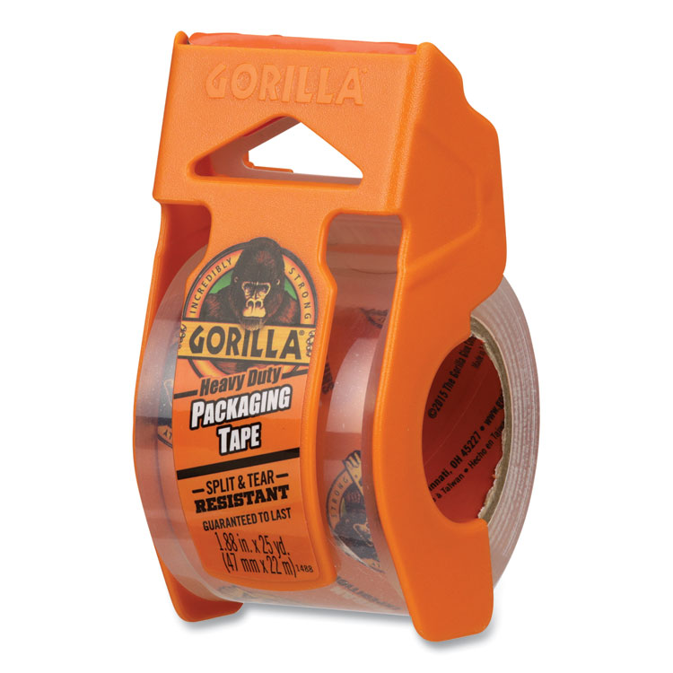 Gorilla Heavy Duty Packaging Tape with Dispenser, 1.88" x 25 yds, Clear, 4/Pack (GOR102680)