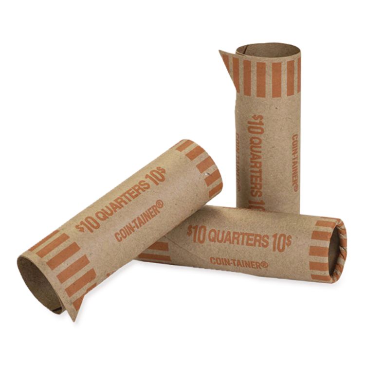 CONTROLTEK Gunshell Crimped-End Coin Wrapper, Quarters, $10.00, Kraft/Orange, 1,000/Carton (CNK560054)
