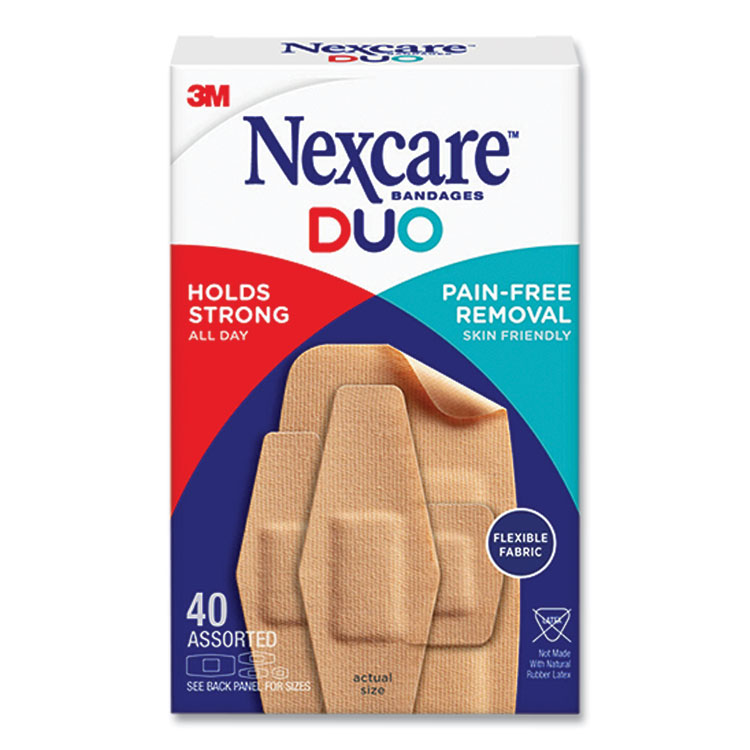 3M Nexcare DUO Bandages, Plastic, Assorted Sizes, 40/Pack (MMMDSA40)