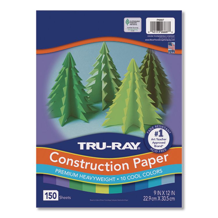 Pacon Tru-Ray Construction Paper, 76 lb Text Weight, 9 x 12, Cool Assorted Colors, 150/Pack (PACP6687)