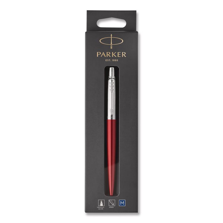 Parker Jotter Ballpoint Pen, Retractable, Medium 0.7 mm, Blue Ink, Kensington Red/Chrome Barrel (PAR1953241)