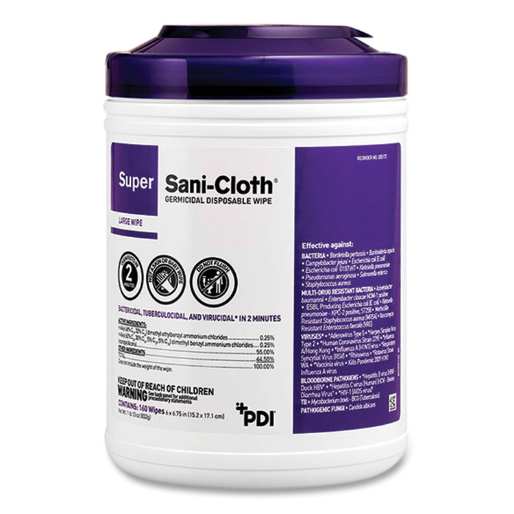 Sani Professional Super Sani-Cloth Germicidal Disposable Wipes, Extra-Large, 1-Ply, 7.5" x 15", Unscented, White, 75/Pack (PDIP86984)