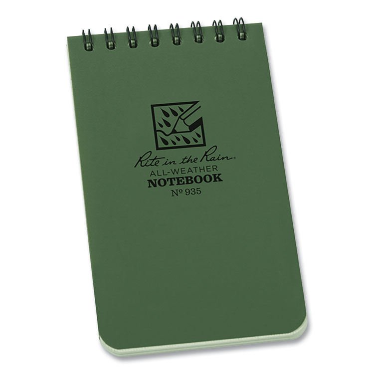 Rite in the Rain All-Weather Wire-O Notepad, Universal: Narrow Rule and Quadrille Rule, Dark Green Cover, 50 White 3 x 5 Sheets (RIR935)