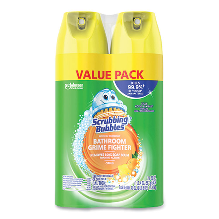 Scrubbing Bubbles Bathroom Disinfectant Grime Fighter Aerosol, Citrus Scent, 20 oz Aerosol Can, 2/Pack (SJN306381)