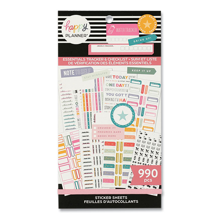 The Happy Planner Essentials Tracker and Checklist Classic Stickers, Assorted Sizes and Colors, 990/Pack (THLSVP130151)
