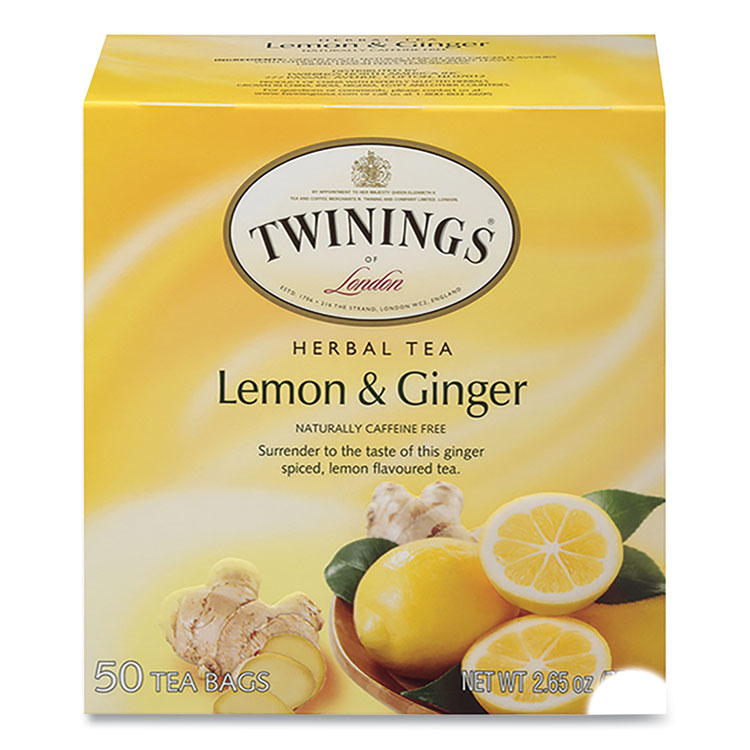 TWININGS Tea Bags, Lemon and Ginger, 2.65 oz, 50/Box (TWG53653)