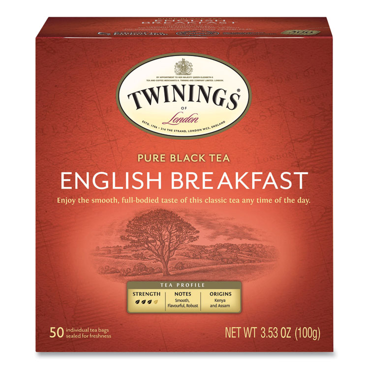 TWININGS Tea Bags, English Breakfast, 3.53 oz, 50/Box (TWG78221)