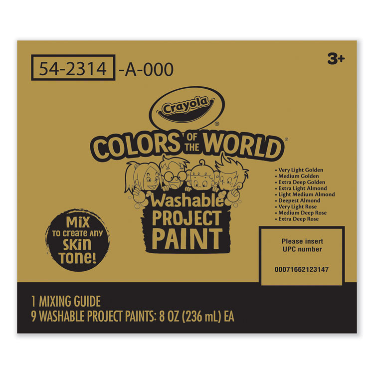 Crayola Colors of the World Washable Paint, 9 Assorted Colors, 8 oz Bottles, 9/Pack (CYO542314)
