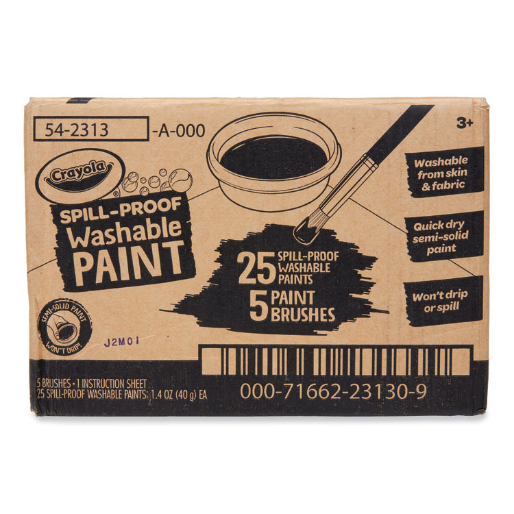 Crayola Spill Proof Washable Paints, 5 Colors, 1.4 oz Cups, 5 Sets/Carton (CYO542313)