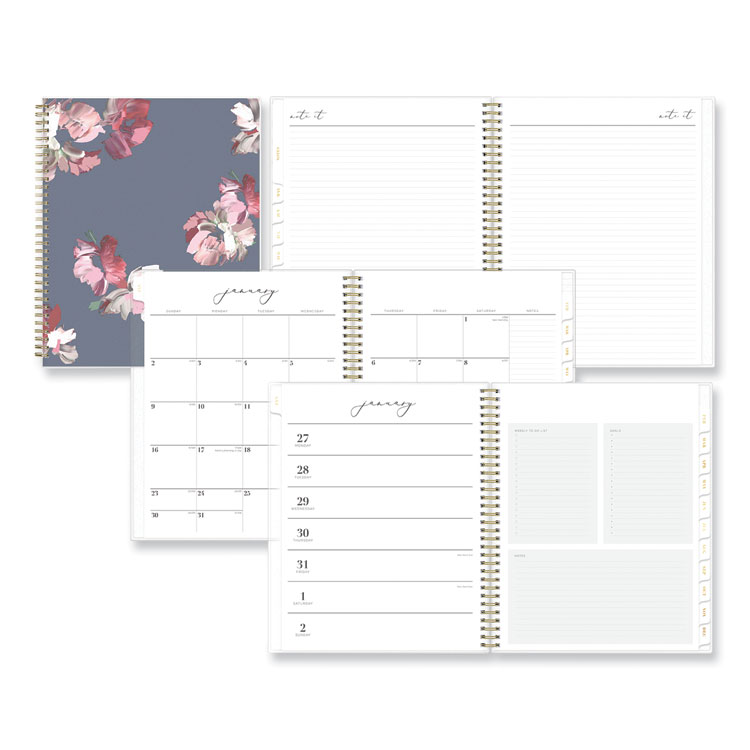 Blue Sky Life Note-It Leah Weekly/Monthly Notes Planner, Floral Artwork, 11 x 8.5, Gray/Pink/White Cover, 12-Month (Jan to Dec): 2026 (BLS139479)