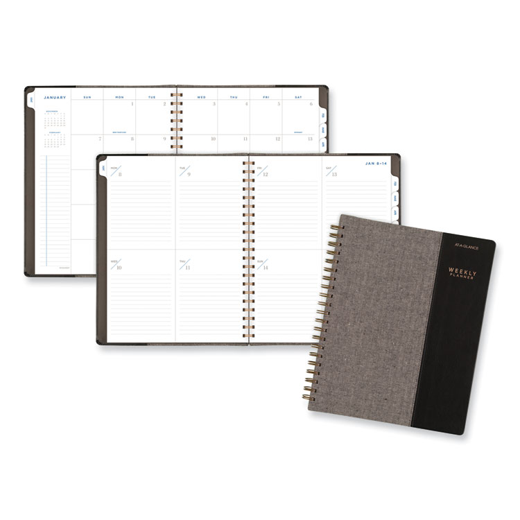 AT-A-GLANCE Signature Collection Black/Gray Felt Weekly/Monthly Planner, 11.25 x 9.5, Black/Gray Cover, 13-Month: Jan 2025 to Jan 2026 (AAGYP90505)