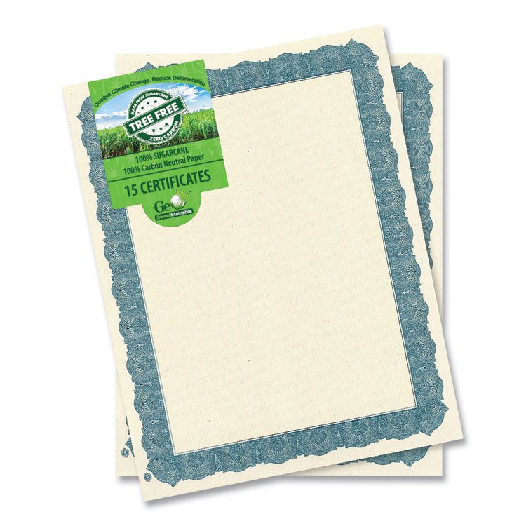 Geographics Award Certificates, 8.5 x 11, Natural with Blue Braided Border, 15/Pack (GEO49014)