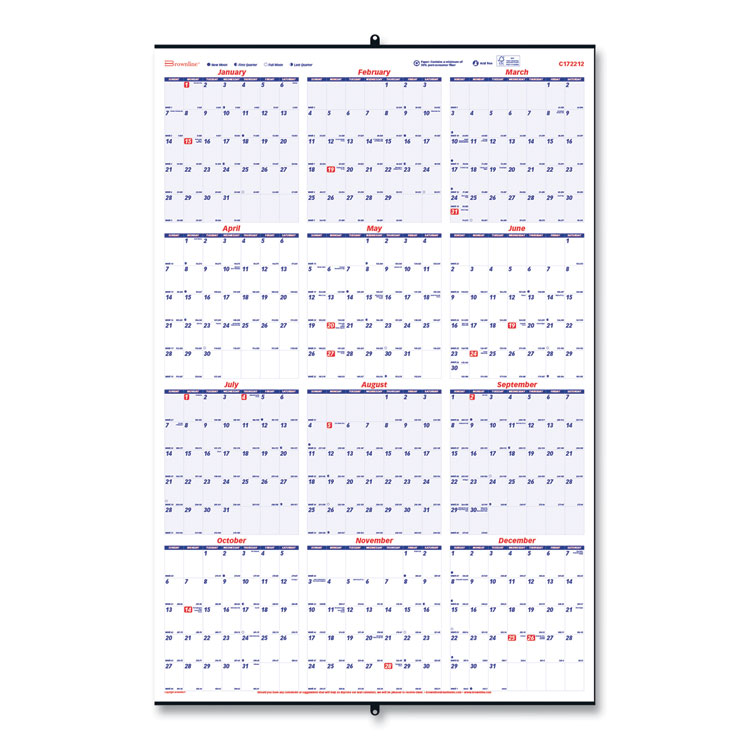Brownline Yearly Wall Calendar, 24 x 36, White/Blue Sheets, 12-Month (Jan to Dec): 2026 (REDC172212)