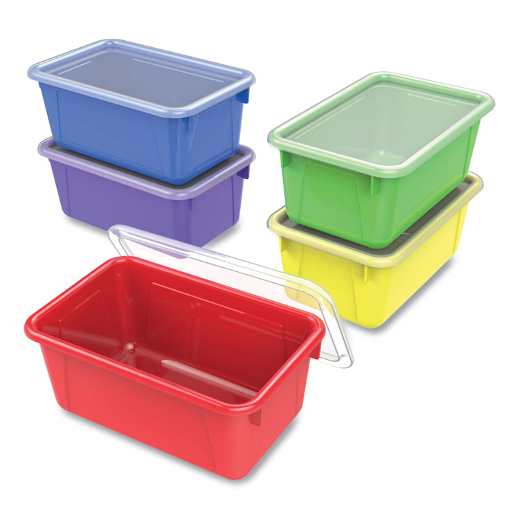 Storex Cubby Bin with Lid, 2 gal, 8.2 x 12.5 x 11.5, Assorted Colors, 5/Pack (STX62406U05C)