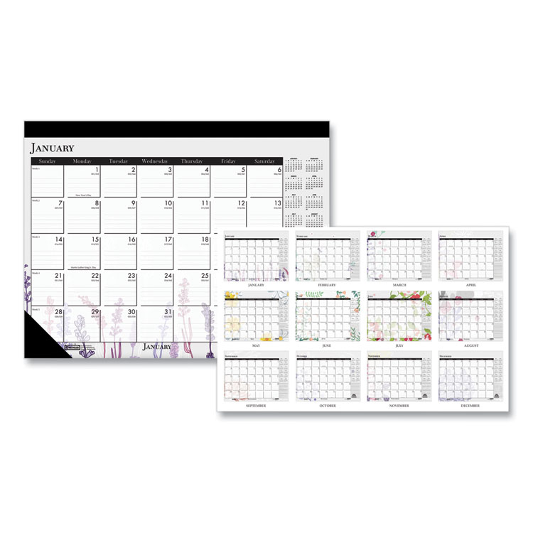 House of Doolittle Recycled Desk Pad Calendar, Wild Flowers Artwork, 22 x 17, White Sheets, Black Binding/Corners,12-Month (Jan-Dec): 2026 (HOD197)