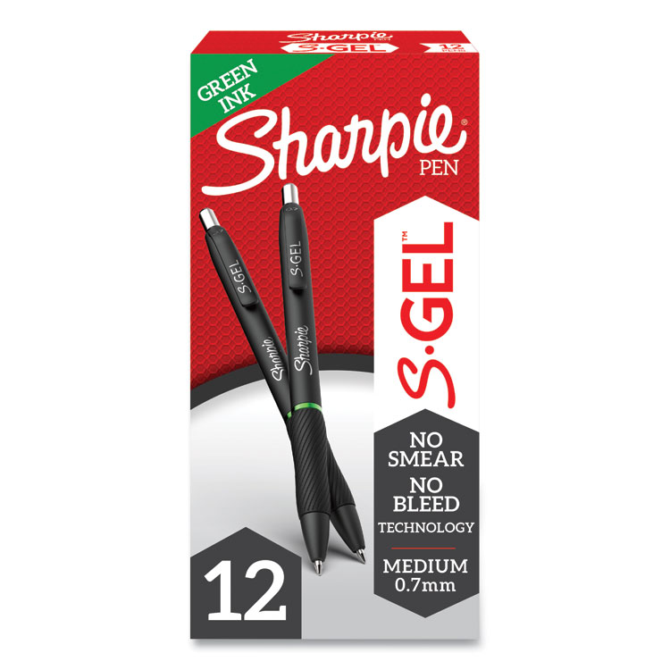 Sharpie S-Gel S-Gel High-Performance Gel Pen, Retractable, Medium 0.7 mm, Green Ink, Black Barrel, Dozen (SAN2126216)
