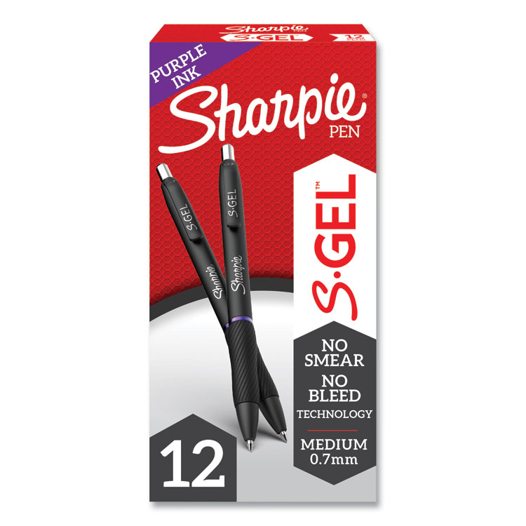 Sharpie S-Gel S-Gel High-Performance Gel Pen, Retractable, Medium 0.7 mm, Purple Ink, Black Barrel, Dozen (SAN2126235)