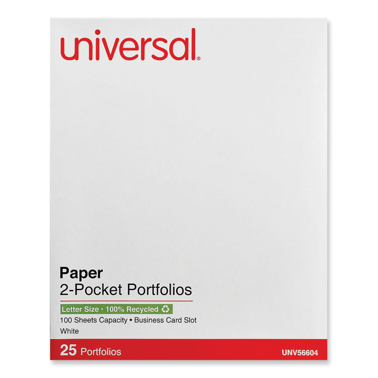 Universal Two-Pocket Portfolio, Embossed Leather Grain Paper, 11 x 8.5, White, 25/Box (UNV56604)