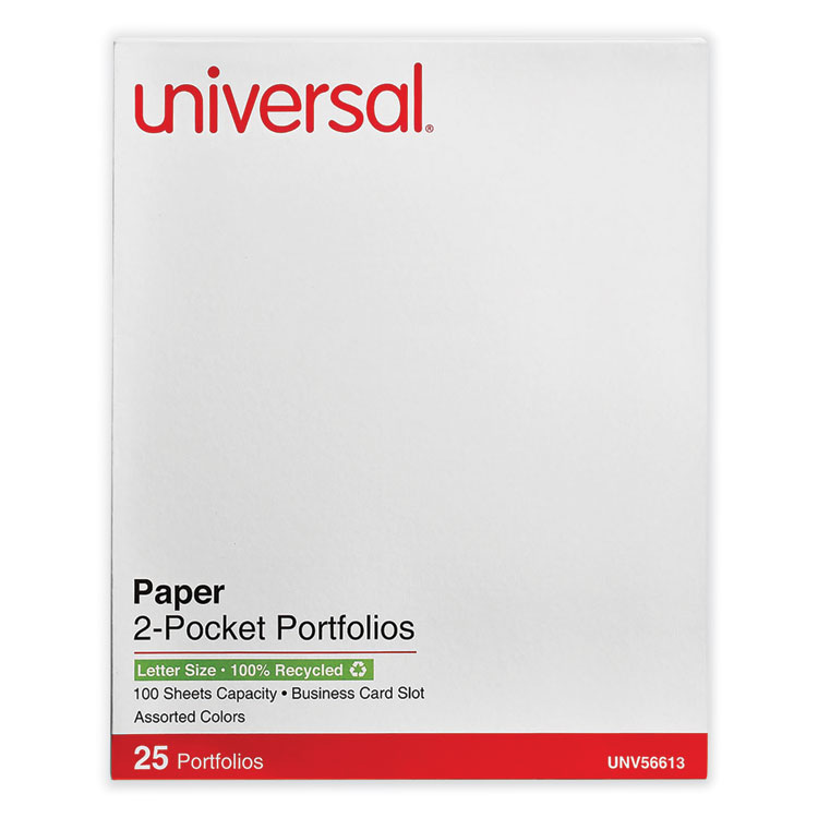 Universal Two-Pocket Portfolio, Embossed Leather Grain Paper, 11 x 8.5, Assorted Colors, 25/Box (UNV56613)