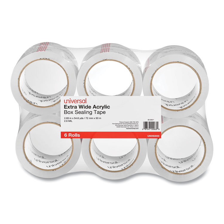 Universal Extra-Wide Moving and Storage Packing Tape, 3" Core, 2.83" x 54.7 yd, Clear, 6/Pack (UNV83000)
