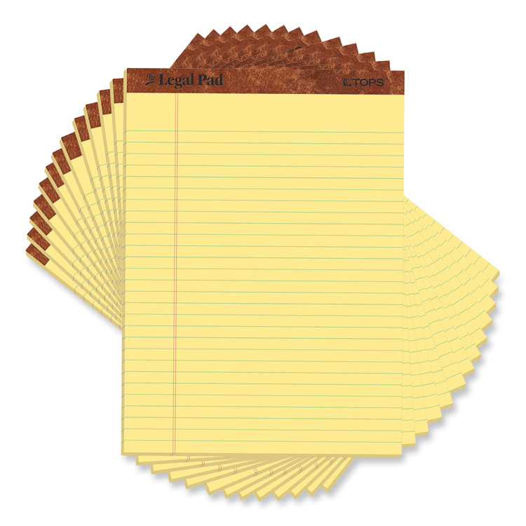 TOPS "The Legal Pad" Ruled Perforated Pads, Wide/Legal Rule, (50) Canary Yellow 8.5 x 11.75 Sheets, Dozen (TOP7532)