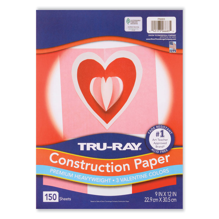Pacon Tru-Ray Construction Paper, 70 lb Text Weight, 9 x 12, Assorted Valentine Colors, 150/Pack (PACP6683)