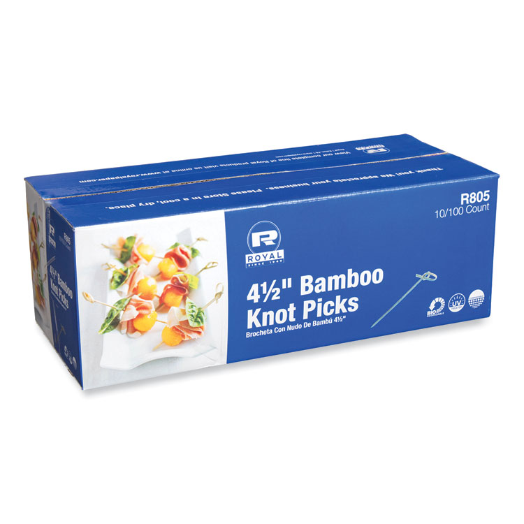 AmerCareRoyal Knotted Bamboo Pick, Paper, 4.5", Natural, 100/Pack, 10 Packs/Carton (RPPR805)