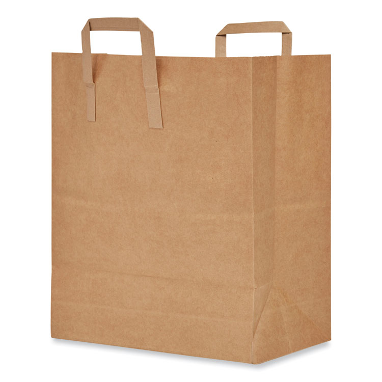 AJM Packaging Corporation Handle Bag, 1/7 BBL Size, 70# Basis Weight, Flat Handles, 12" x 7" x 14", Kraft, 300/Bundle (BAGHB70NP3CLG)