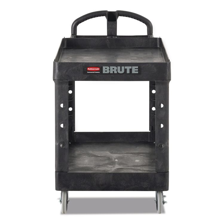 Rubbermaid Commercial BRUTE Heavy-Duty Utility Cart with Lipped Shelves, Plastic, 2 Shelves, 500 lb Capacity, 25.88" x 45.25" x 37.13", Black (RCP452010BLA)