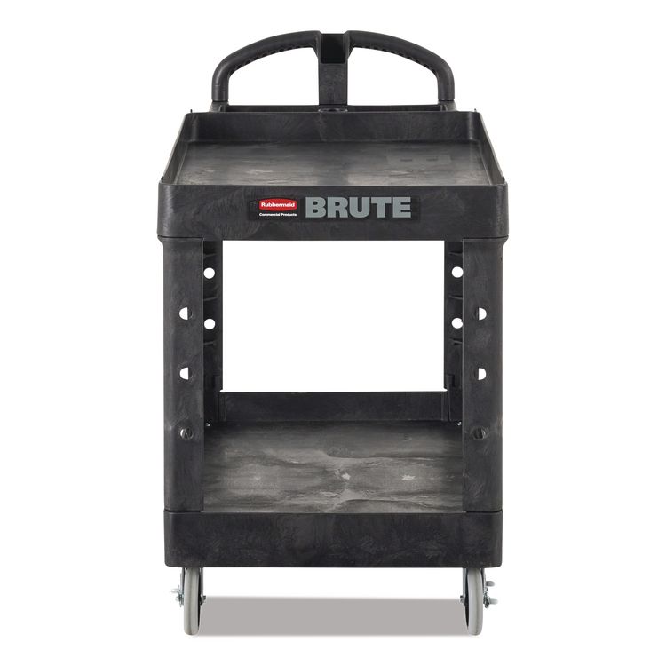 Rubbermaid Commercial BRUTE Heavy-Duty Utility Cart with Lipped Shelves, Plastic, 2 Shelves, 750 lb Capacity, 25.25" x 54" x 39.25", Black (RCP454610BLA)