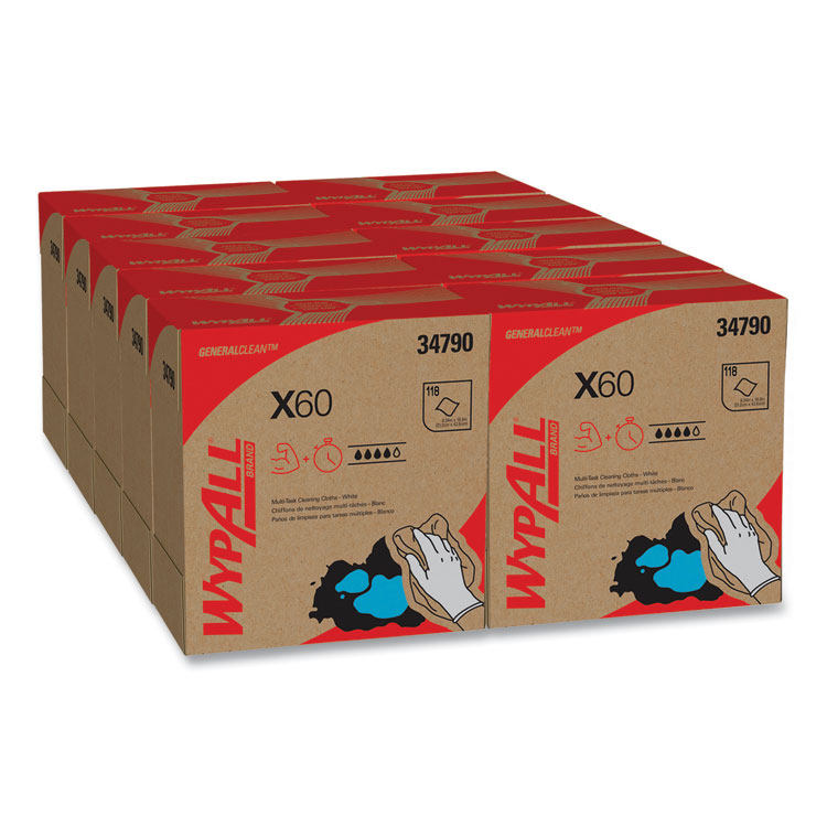 General General Clean X60 Cloths, POP-UP Box, 8.34 x 16.8, White, 118/Box, 10 Boxes/Carton (KCC34790CT)