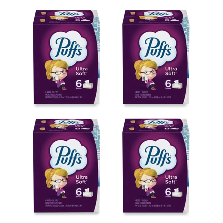 Puffs Ultra Soft Facial Tissue, 2-Ply, White, 124 Sheets/Box, 6 Boxes/Pack, 4 Packs/Carton (PGC35554)