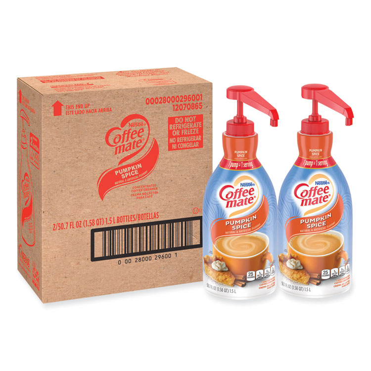 Coffee mate Liquid Coffee Creamer, Pumpkin Spice, 1.5 L Pump Bottle, 2/Carton (NES31460CT)