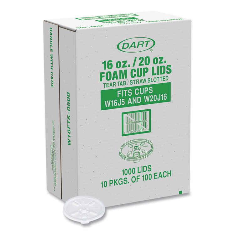 Dart Lids for Foam Cups and Containers, Fits 16 oz/20 oz Hot Cups, Plastic, Translucent, 1,000/Carton (DCCW16FTS)