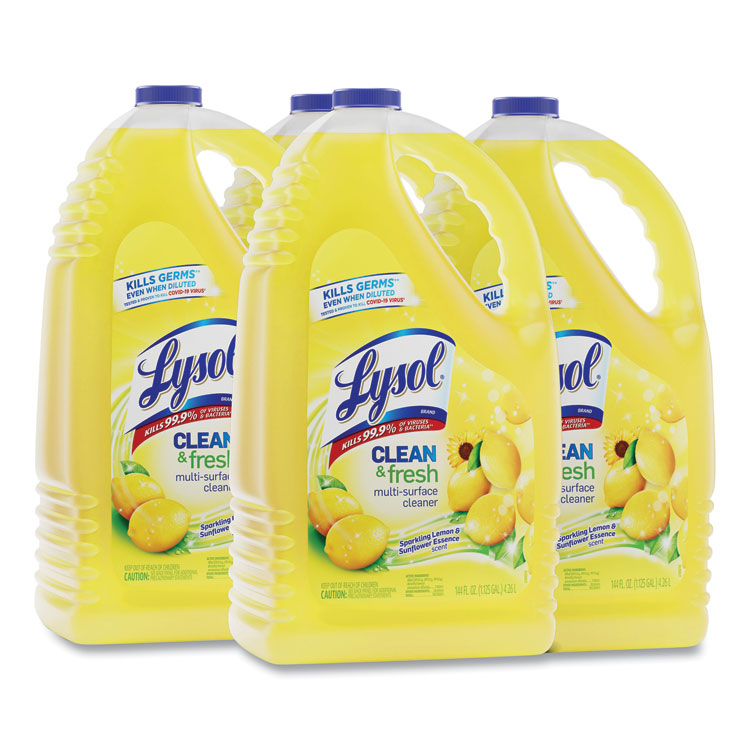 LYSOL Brand Clean and Fresh Multi-Surface Disinfectant Cleaner, Sparkling Lemon and Sunflower Essence, 144 oz Bottle, 4/Carton (RAC77617)